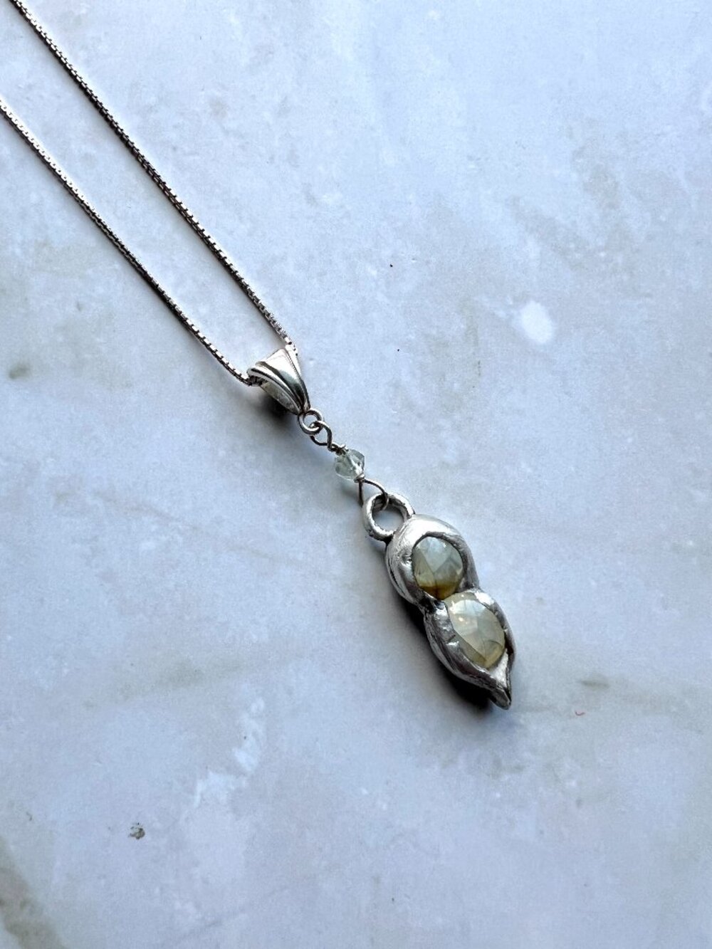 Fine Silver Two Peas in a Pod Pendant, Green amethyst, Oxidized best friend